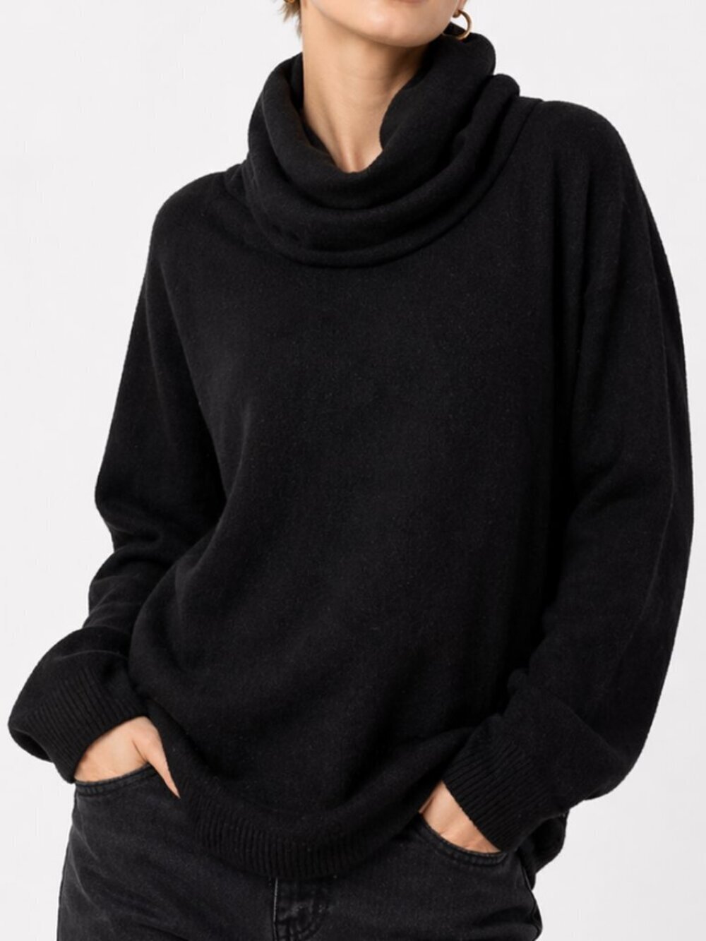 LL Bean Cashmere Cowl Turtleneck Sweater Black Medium